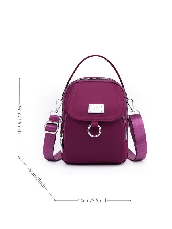 Women's Solid Color Metal Patched Design Zipper Crossbody Bag, Sling Purse, Fashionable Phone Wallet Bag for Daily Used 1