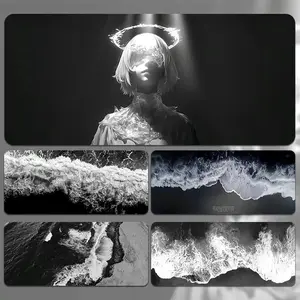 Black and White Sea Mouse pad Slip-Resistant DeskMat Custom Besar Lebar Gaming Mousepad Karet Anime Cartoon Aesthetic 80x30cm 26x21cm