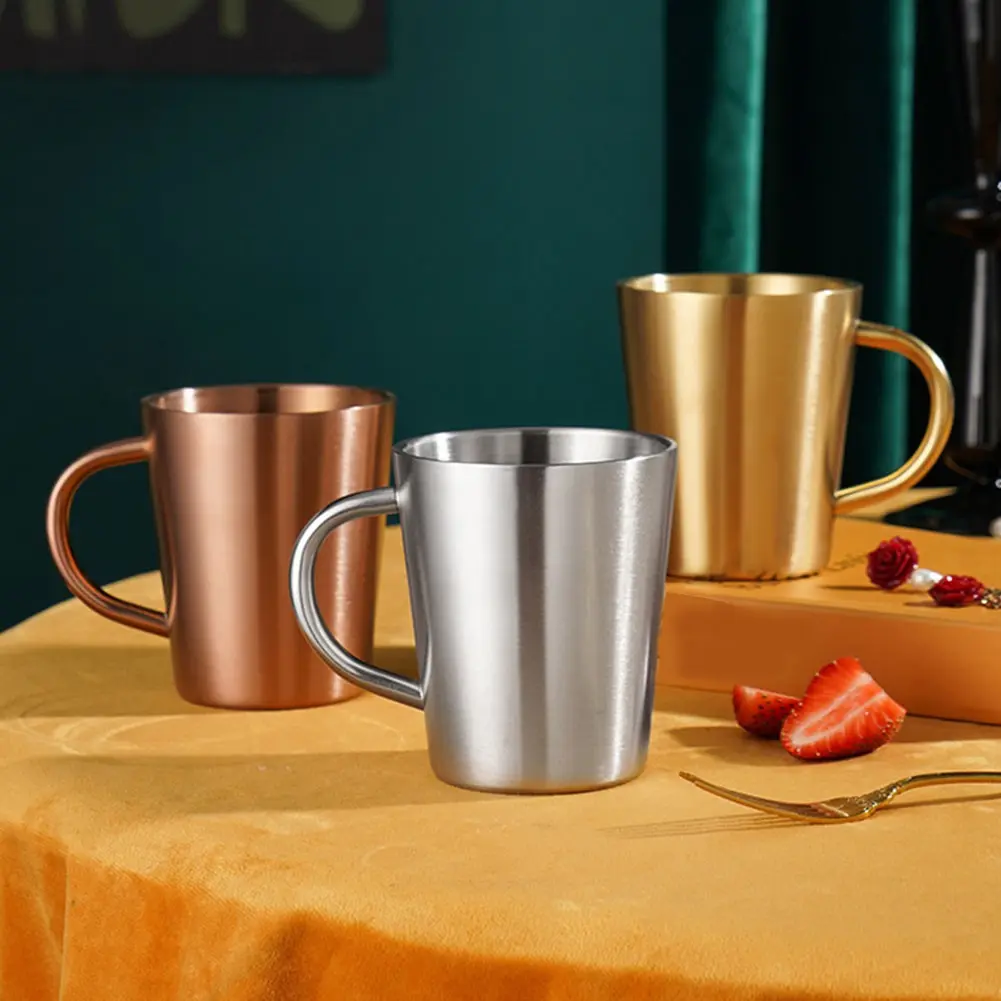 300ML Stainless Steel Coffee Mug Double Layer Water Cup with Handle Beer Cup