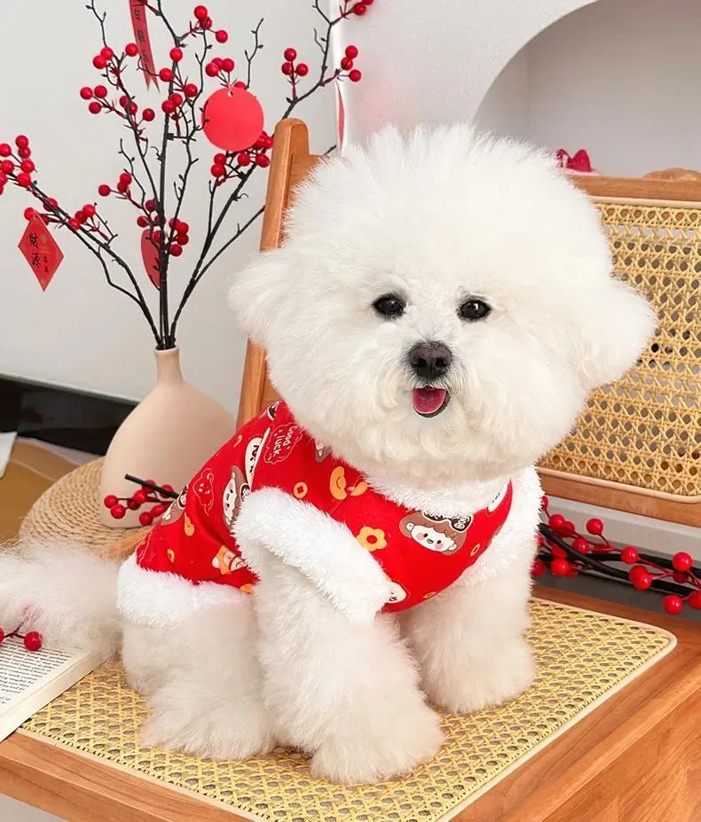 Product Introduction of Quần áo cho thú cưng, Phong cách dân tộc, lót lông cừu, ấm áp, Thích hợp cho chó và mèo, Teddy Nhồi Bông Tang Suit, Quần áo mùa đông năm mới, cho thú cưng, Hàng mới về năm 2025 3