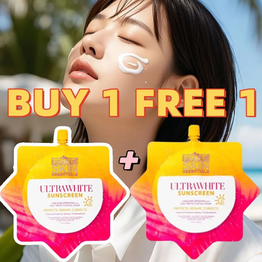 BUY 1 FREE 1 Hikari 50ML SPF50+ Sunscreen Waterproof Refreshing Non-greasy Sun Protection For Face Brightening Cream