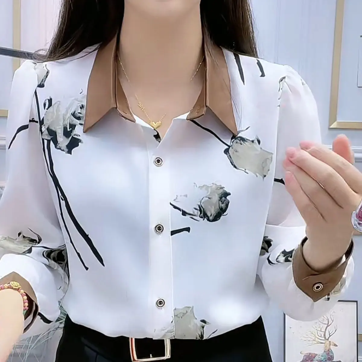 Áo Sơ Mi Cổ Điển Phong Cách Trung Quốc Cao Cấp Hàng Mới Về, Thời Trang, Có Thể Mặc Ngoài Trời, Thiết Kế In Hình, Khóa Nhiều Hạt, Khối Màu, Giấu Bụng, Thích Hợp Làm Áo Sơ Mi Lớp Nền Mỏng