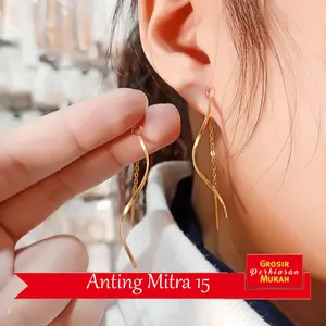 Anting Titanium 24K Wanita Gelombang Jurjur Mitra 15 Lapis Super Elgant Perhiasan Wanita Mewah