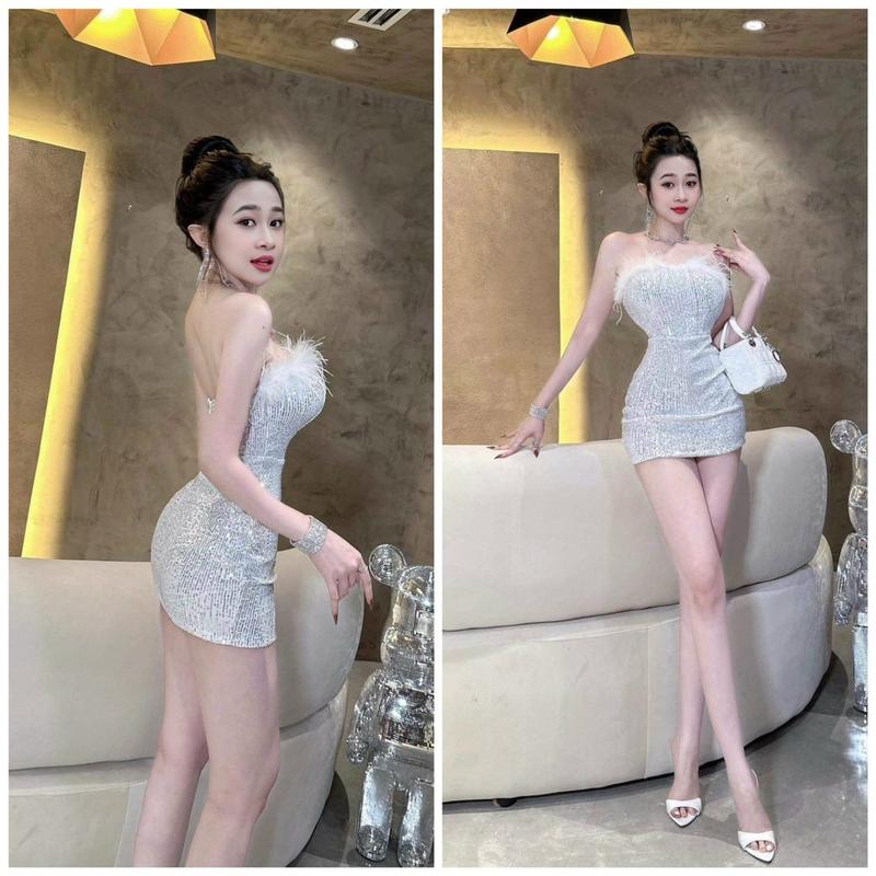 [có ảnh feedback] Đầm body nữ lông vũ lấp lánh dự tiệc - cà phê - tiệc tùng - checkin sang chảnh Women Dress. Đủ size XS/S/M/L/XL. váy body kim tuyến 0