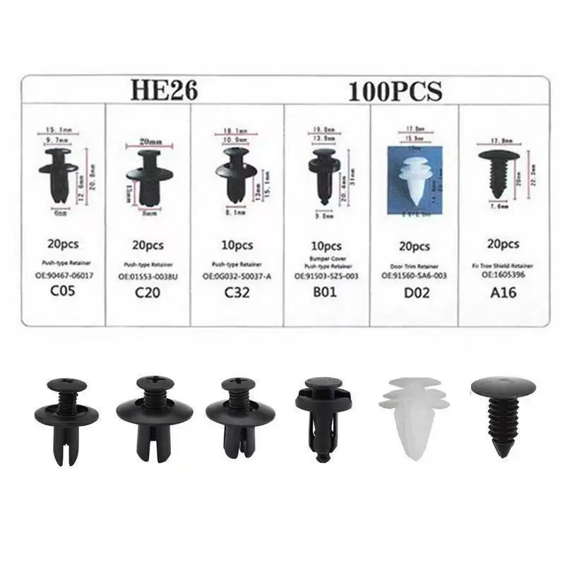 set 100 bộ vít nhựa cho tấm chắn bùn ô tô 8mm Phụ Tùng