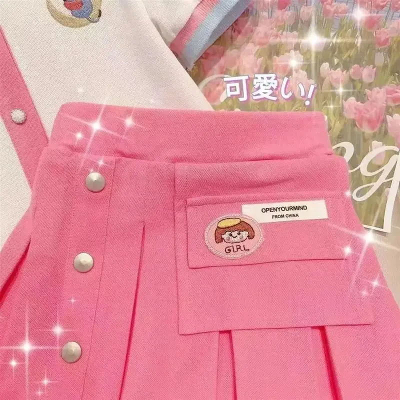 Setelan Anak Perempuan Import Model Rok Kancing Lipat Lengan Karet Balon Kerah Pita Lucu Fashionable 3