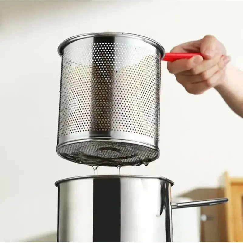 Nồi chiên ngập dầu dung tích 1200ml dùng được cho bếp từ có lưới lọc tiết kiệm dầu chất liệu thép không gỉ 304 2
