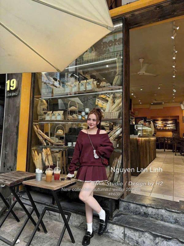 I0197 XẢ KHO Set bộ áo nỉ form rộng mix ren trễ vai kèm chân váy xòe tầng trẻ trung Thu Đông by IRIS STORE 4
