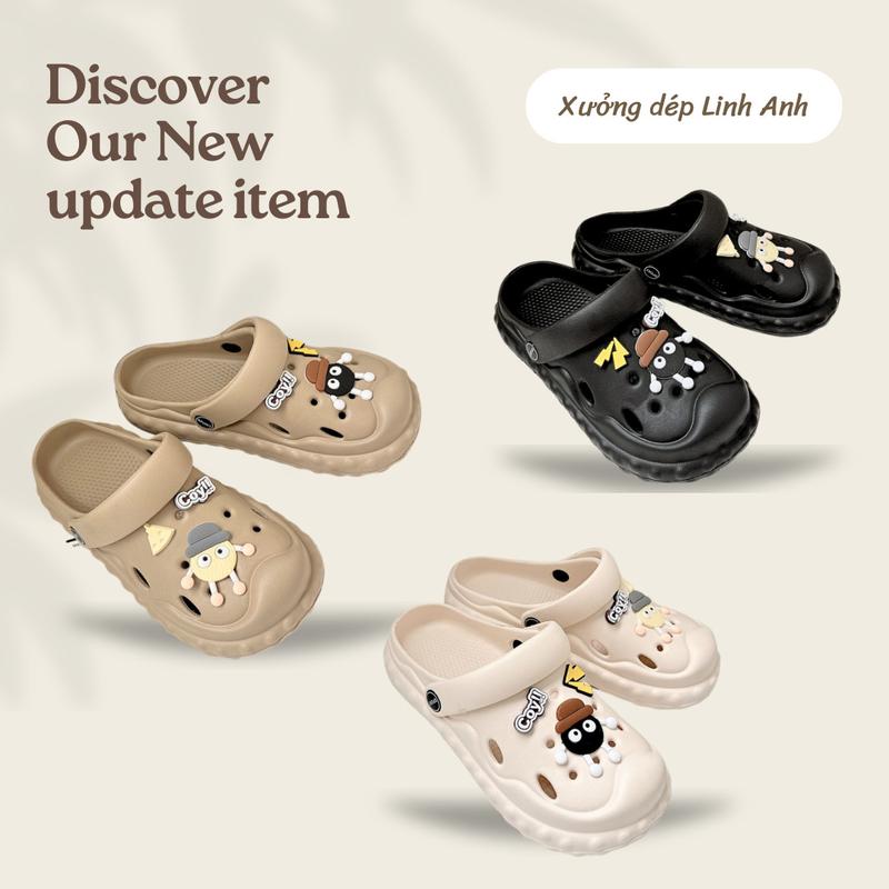 LA029-Sục Sandal, dép mây lượn viền gắn sticker bánh than, dép nam, dép nữ đi mưa đi nắng chất caosu chống trơn trượt  DéP Đế Bằng dép croptop Len