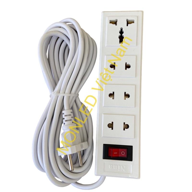 Ổ cắm điện 1 công tắc 4 lỗ cắm - dây dài 3M hoặc 5M có đèn báo tiện lợi