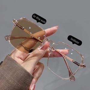 Women's Trendy Photochromic Myopia Glasses Outdoor Color Changing Sunglasses Luxury Square Short-sighted Minus Diopter Eyewear