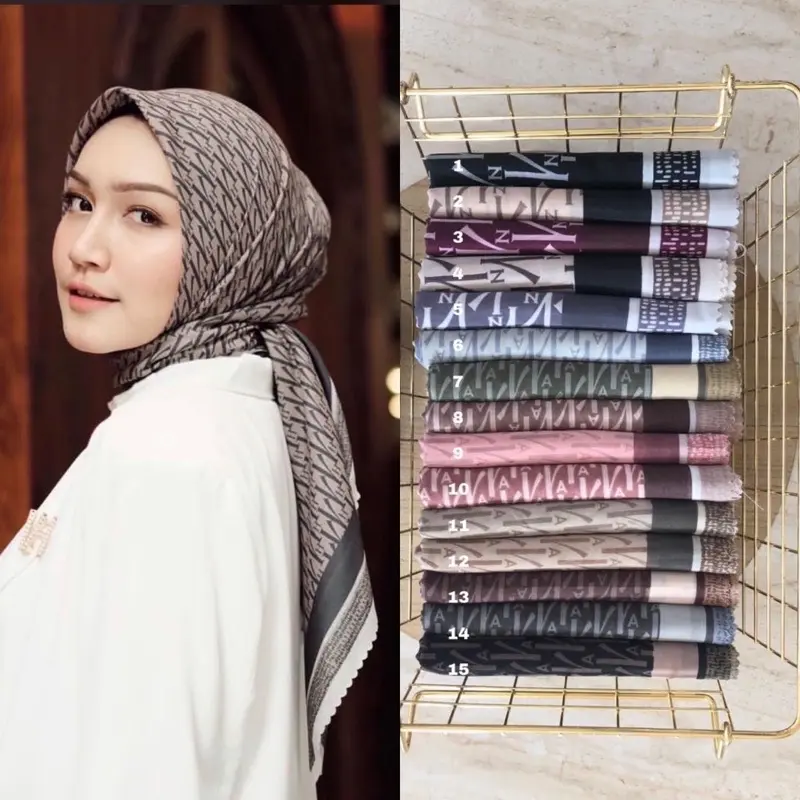 Hijab Segi Empat Voal Motif Vn / Vanilla Scarf Premium  Kerudung Muslim Square