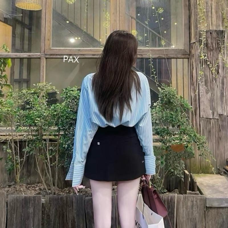 Sơ mi kẻ xanh dài tay thanh lịch cho nàng Nữ Women Top 2