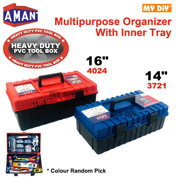Aman PVC Tool Box Inner Tray Organizer Plastic Storage Box Tool Box 14" or 16" (Color Randomly Pick)