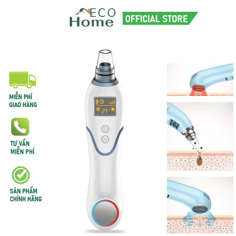 Máy hút mụn đầu đen, mụn cám cầm tay có massage nóng lạnh cao cấp Eco Home X3 [Hàng chính hãnġ] Mát Xa