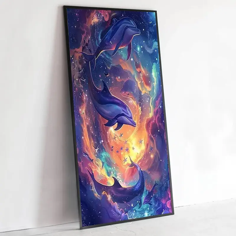 Dolphin Pattern DIY Diamond Arts Colorful Painting Kit without Frame, Full Round Drill Diamond Arts Painting Kit, Wall Art Decor for Home Bedroom 0