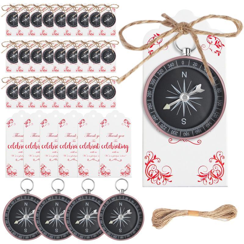 Product Introduction of Compass Gift Set, 20pcs/set Including 20pcs Compass & 20pcs Rope & 20pcs Tag Set, Gift Packaging Supplies for Wedding Birthday Party 0