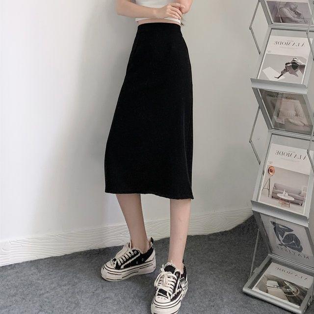 Product Introduction of Plus size women's clothing plump girls casual high waist black midi skirt summer Korean style loose slim A-line skirt fashionable skirt Fit Womenswear Bottom Light Pocket Polyester Satin Spandex Comfortable Lingerie Lady Basic Minimalist Accessory 38