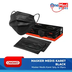 ONEMED - Masker Karet Medis 3ply All Black Onemed Box Isi 25 | Surgical Mask OneMed