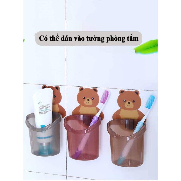 Ly đựng bàn chải kem đánh răng dán tường hình gấu dễ thương/ Cốc gấu dán tường đựng bàn chải tiện lợi 1