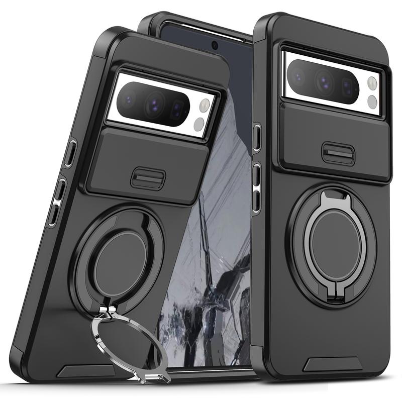 360 °     Magnetic Metal Ring Holder Phone Case With Sliding Camera Protection For Google Pixel 9A Pixel 9 Pro XL 9 9 Pro 8 Pro 8A 7 Pixel 7 Pro Heavy Duty Shockproof Armor Hard Back Cover Dustproof, IP67 waterproof, sweat proof 1