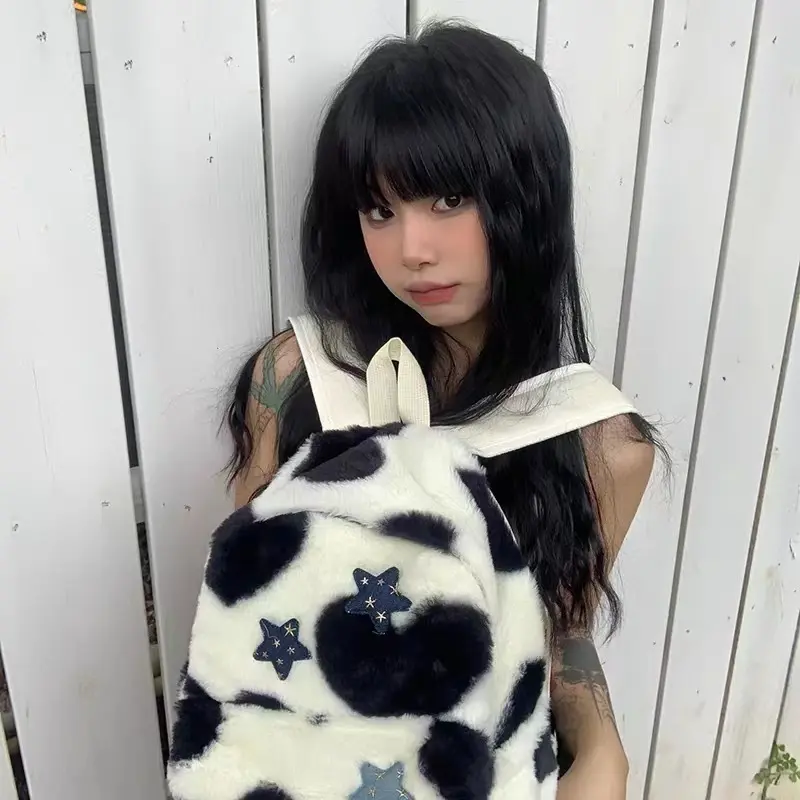 tas ransel y2k vintage tas sekolah korea style vintage ransel bulu wanita lucu tas ransel sekolah tas wanita Backpack 2