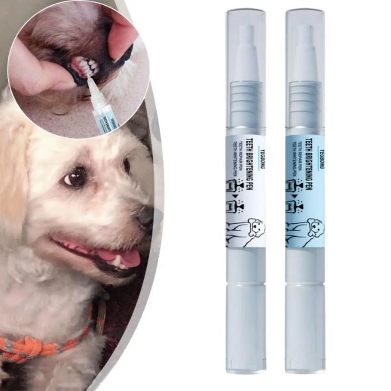 Product Introduction of 2pcs/set Portable 3ml Cats Tartar Remover Transparent Plastic Pet Teeth Brightening Pen Natural Plants Pen Shape Dog Teeth Whitening Pen Pet Oral Care 8