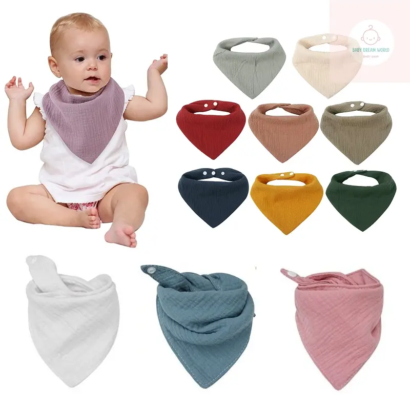 Baby Bibs Organic Cotton Muslin Scarf Burp with Snap Triangle Gauze Water Absorb Bandana for Boys Girls Bayi