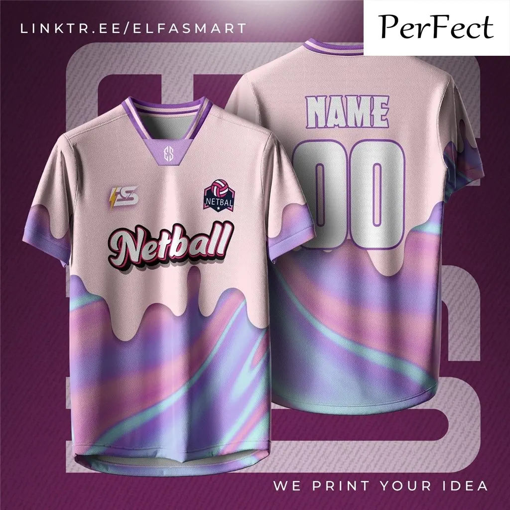 Fresh Design Fully sublimated Netball NFL jersey custom name Team tshirt men and women baju jersey Large size Breathable sports jersey