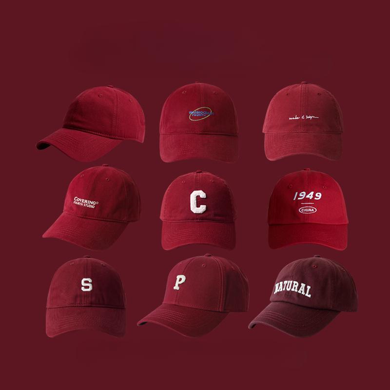 Mũ Bóng Chày, Màu Đỏ Mũ Lưỡi Trai Mềm, Màu Đỏ Rượu Vang Đỏ, Dành Cho Nam Và Nữ, Năm Sinh, Mũ Dệt Kim, Mũ