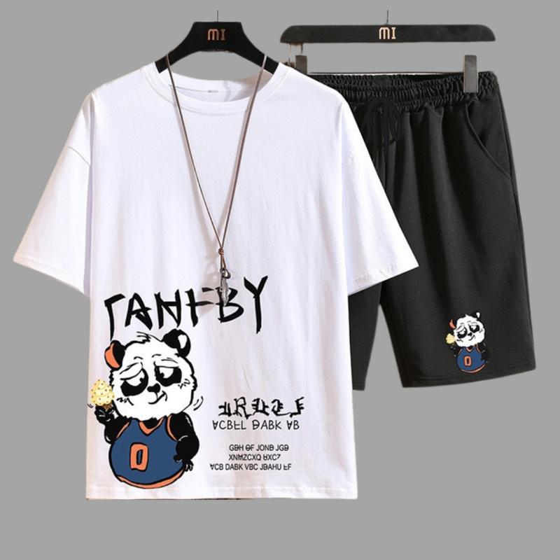 [MÃU MỚI] Bộ Quần Áo Thun Nam Nữ Mùa Hè In Gấu Trúc Phối Quần Short In Chữ Thời Trang 3