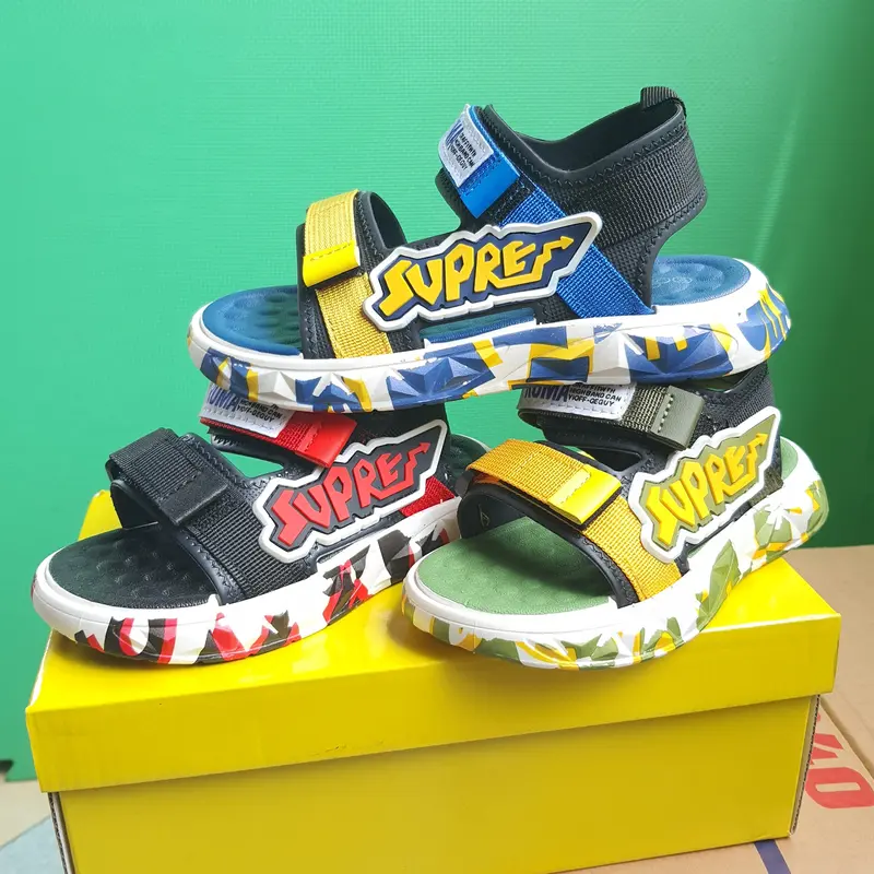 [2-11 tuổi]BM01 Sandal  Hàn Quốc size24-35 Jean Dép Sandal Voi, thời trang phong cách cho bé trai mũi hở thoáng khí mềm êm HQ 2