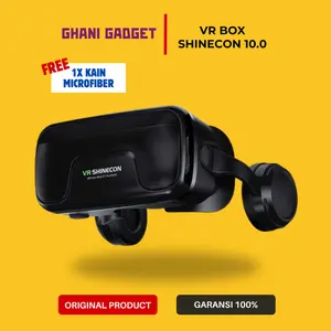 VR Box 3D Virtual Reality Glasses + Headphone Hi-Fi Aux 3.5mm Kacamata Games Headset HP Smartphone Android iPhone iOS Universal - Shinecon 10.0 Original