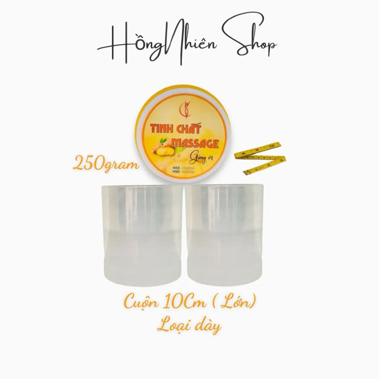 [ Tặng 2 cuộn lớn 10cm + Thước] Tinh Chất Massage Gừng Ơi 250gram - Hồng Nhiên Shop 2