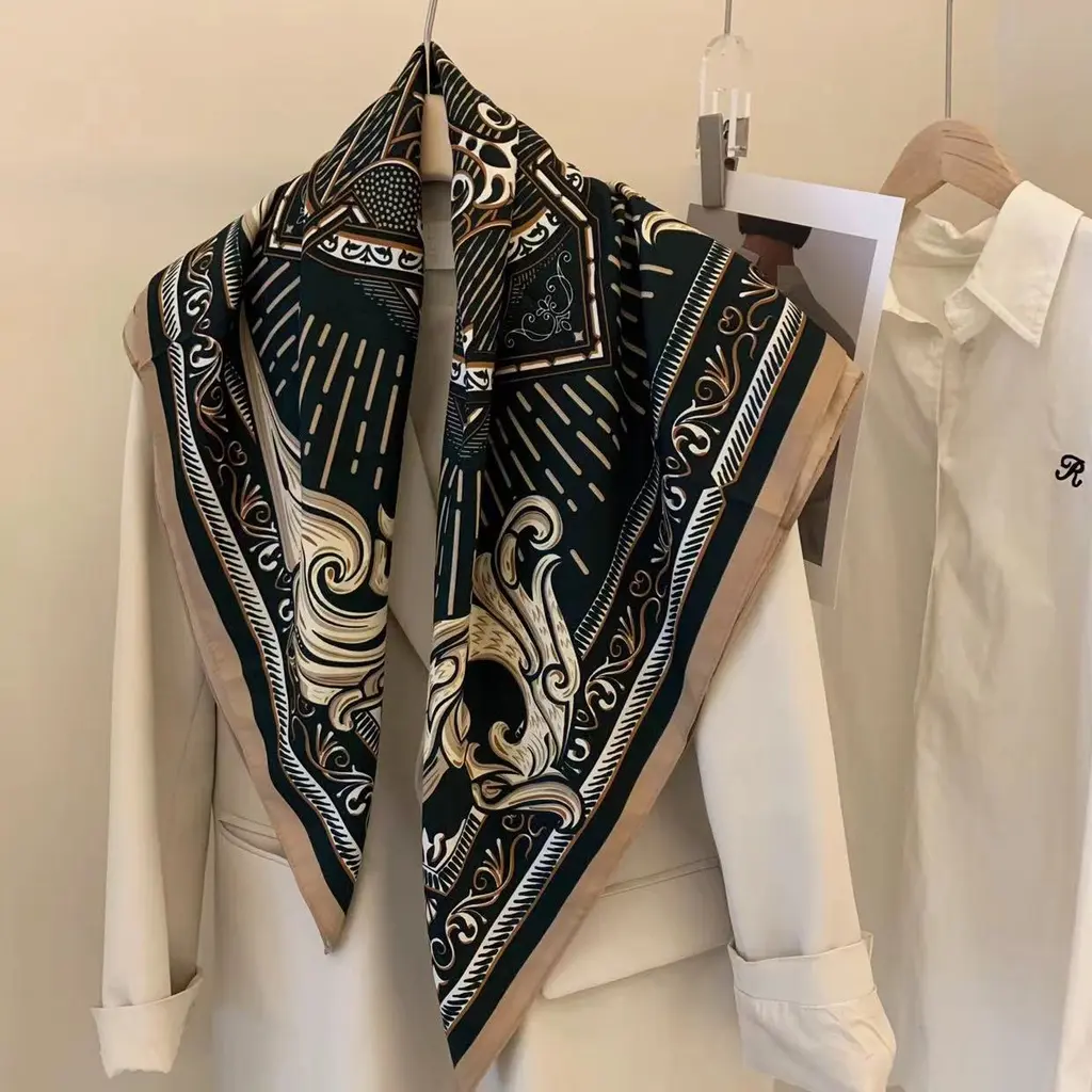 Khăn Quàng cổ Vuông Lụa Twill, 35,4 "x35,4", Thoáng Khí, Khăn Xếp Bawal, Phụ Kiện Nữ, Khăn Choàng Chống Nắng, WJ1007-117