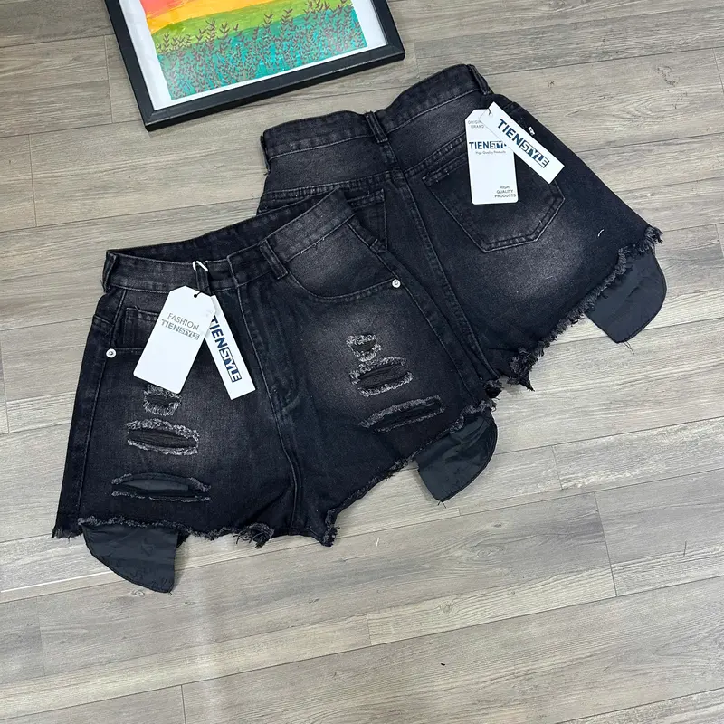 TENNBIGSIZE Quần Short Jean Nữ Lộ Túi Rách Nhuyễn Lưng Cao Women Denim Pants Size S/2XL Chất Jean Mềm Màu Đen Trắng Hồng 5