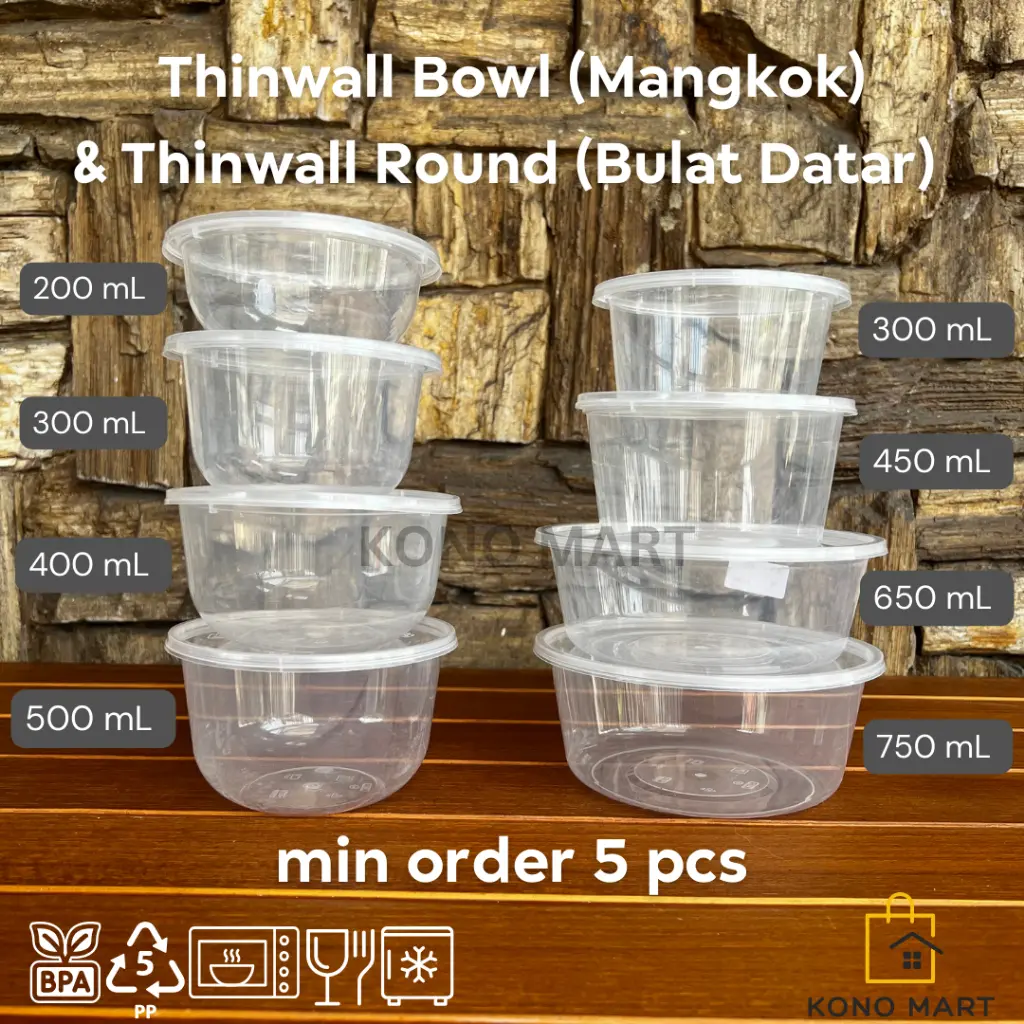 [ECER] Thinwall Mangkok Bulat ( Round ) dan Thinwall Mangkok ( Bowl ) MERK VICTORY / KLIR  Kotak Mika Tempat Penyimpanan Pudding Salad Multifungsi Multiguna  200 300 400 500 650 750