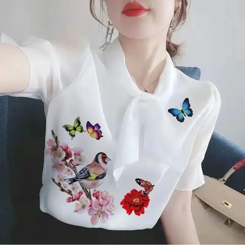 Áo Cánh Voan In Hoa, Thời Trang, May Nối, Buộc Dây, Quần Áo Nữ, Áo Thường Ngày Ngoại Cỡ, Thích Hợp Cho Mùa Hè, Áo Sơ Mi Nữ Công Sở, Hàng Mới Về