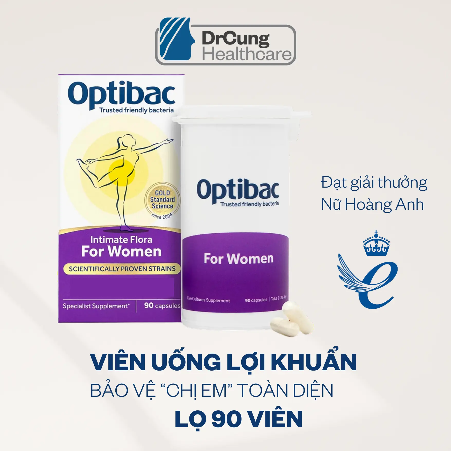 ID1 Men lợi khuẩn OPTIBAC PROBIOTICS FOR WOMEN LỌ 90 VIÊN Men vi sinh cho phụ nữ hỗ trợ bổ sung lợi khuẩn