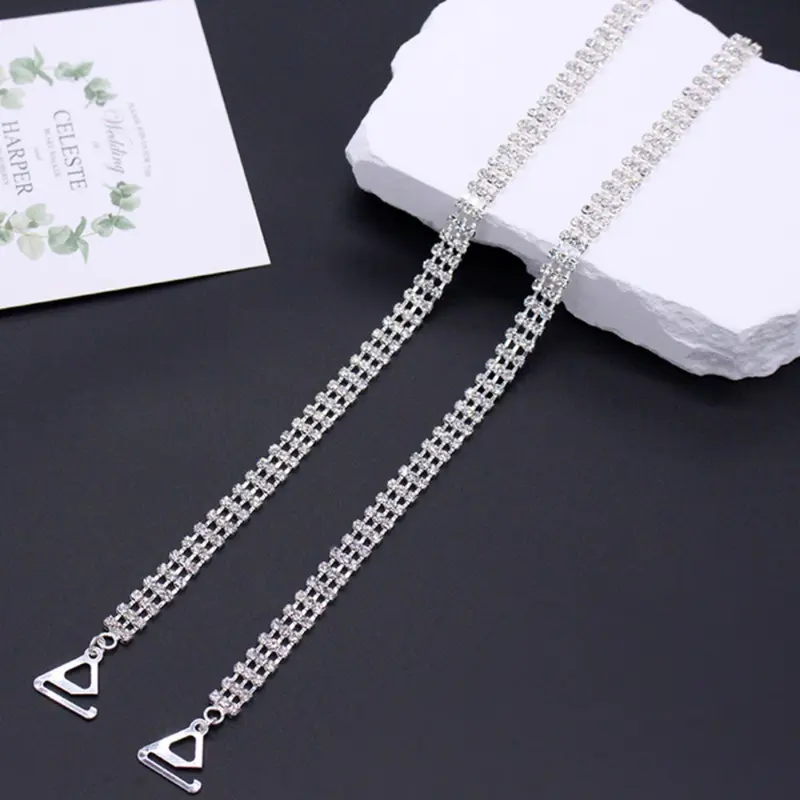 Dây Đeo Áo Ngực Màu Đen, 1 Đôi, Hàng Mới Về, Áo Ngực Kim Loại Gợi Cảm, Dây Đeo Vai, Phụ Kiện Đồ Lót Vai đính đá 6