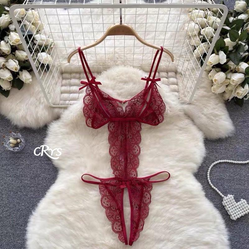 Bộ Đồ Ngủ Ren, Thiết Kế Xuyên Thấu Gợi Cảm, Dây Đeo 2 Dây, Kiểu Áo Liền Quần Hở Đáy eo nịt 1