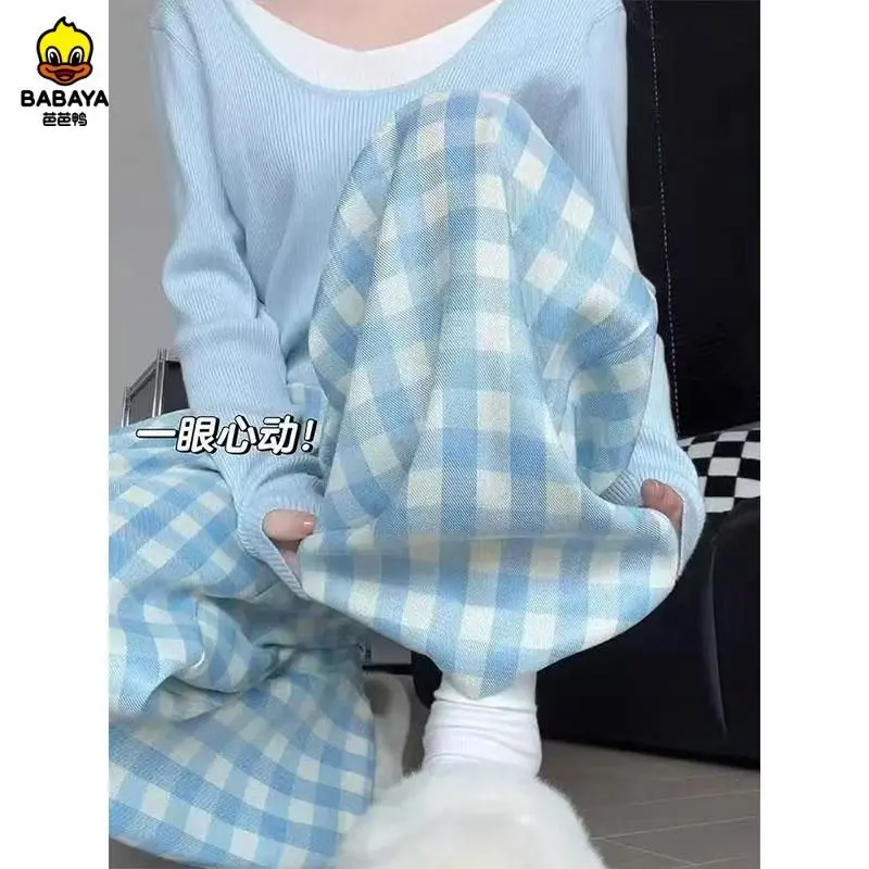 2025 [24.249 Million People Collect This Brand] Babaya Girls' Wide-Leg Pants Spring, Summer, Autumn 2025 New Medium and Big Children Loose Western Style Girl Plaid Straight Thin