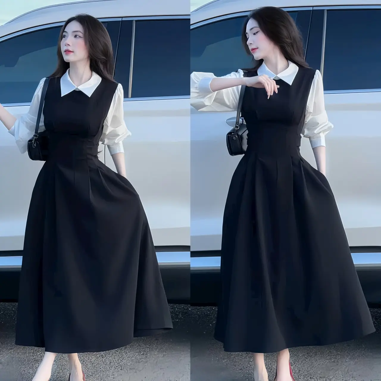 Đầm váy nữ tuyết mưa thiết kế dài tay cổ bẽ dáng váy dài xòe xinh xắn tôn dáng dành cho các nàng diện đi chơi,đi tiệc.  Women top