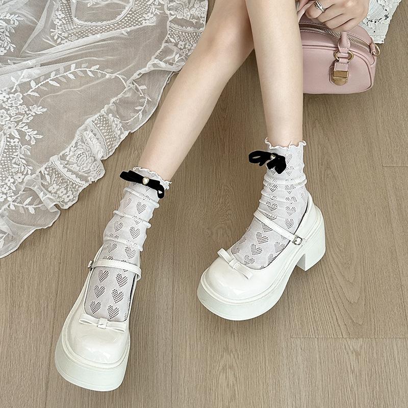 Giày Lolita nữ hoạ tiết Nơ xinh đế cao 7cm khoá cài phong cách tiểu thư sang chảnh - Hoa - Shoes