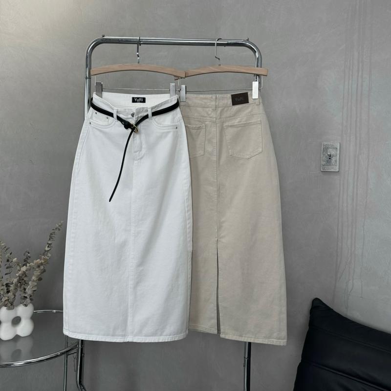 YURI JEANS - Chân Váy Jean Nữ DÁNG DÀI May Viền Túi Cuốn Mã 7123 Women Nhung