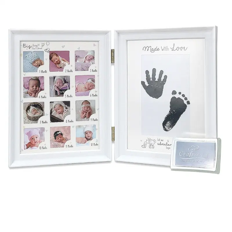 Fujin Baby Keepsake Picture Frame Newborn Footprint Handprint Photo Frame Foldable Keepsake Frame Gender Neutral Desk Decor