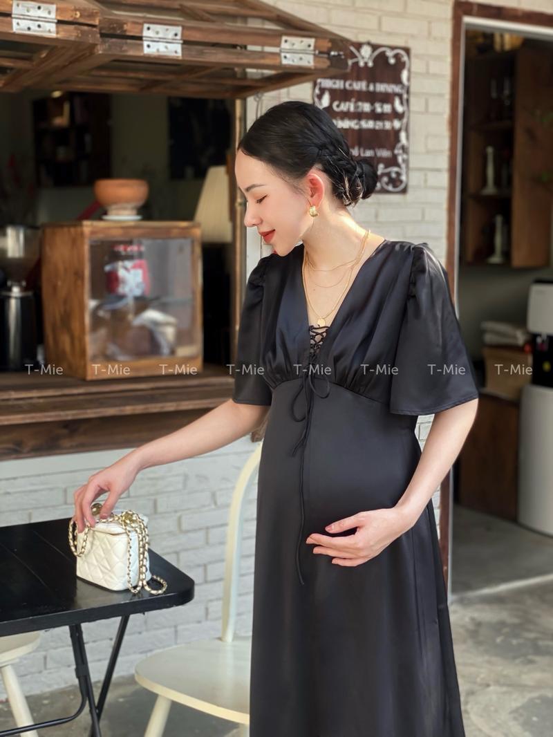 Product Introduction of T-Mie | Đầm Bầu Lụa Tô Châu Dáng Dài Sang Trọng Đi Tiệc, MD5094 Nữ Nhung phi 2