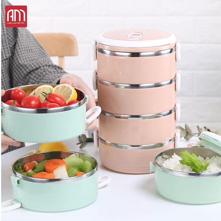 [LOẠI 1- RUỘT INOX - 2.8 LÍT] Hộp cơm giữ nhiệt 4 tầng Camen giữ nhiệt đem cơm 4 tầng giữ nóng lâu ruột inox an toàn