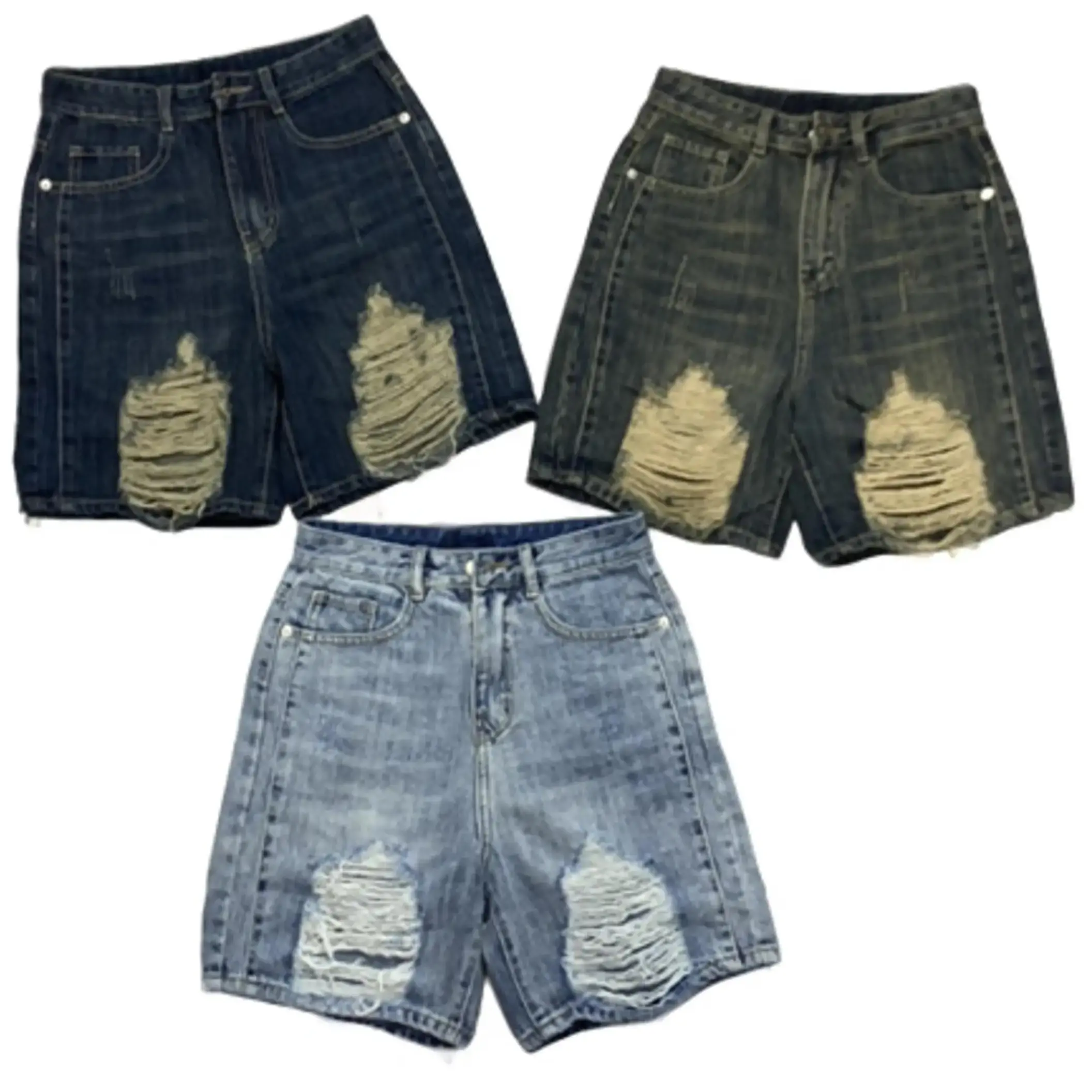 (NGO48) Quần Jean Ngố Nữ Ống Rộng, Kiểu Rách Gối 2 Bên, Chất Cotton Không Giãn Lai Cuốn Women Ong Pants