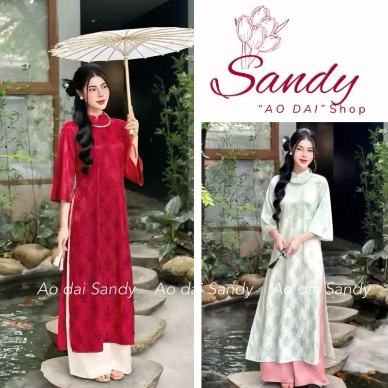 Áo dài Lụa cao cấp, hoạ tiết Thọ Dơi trẻ trung, trendy, sang trọng quý phái -  Women Dress 0